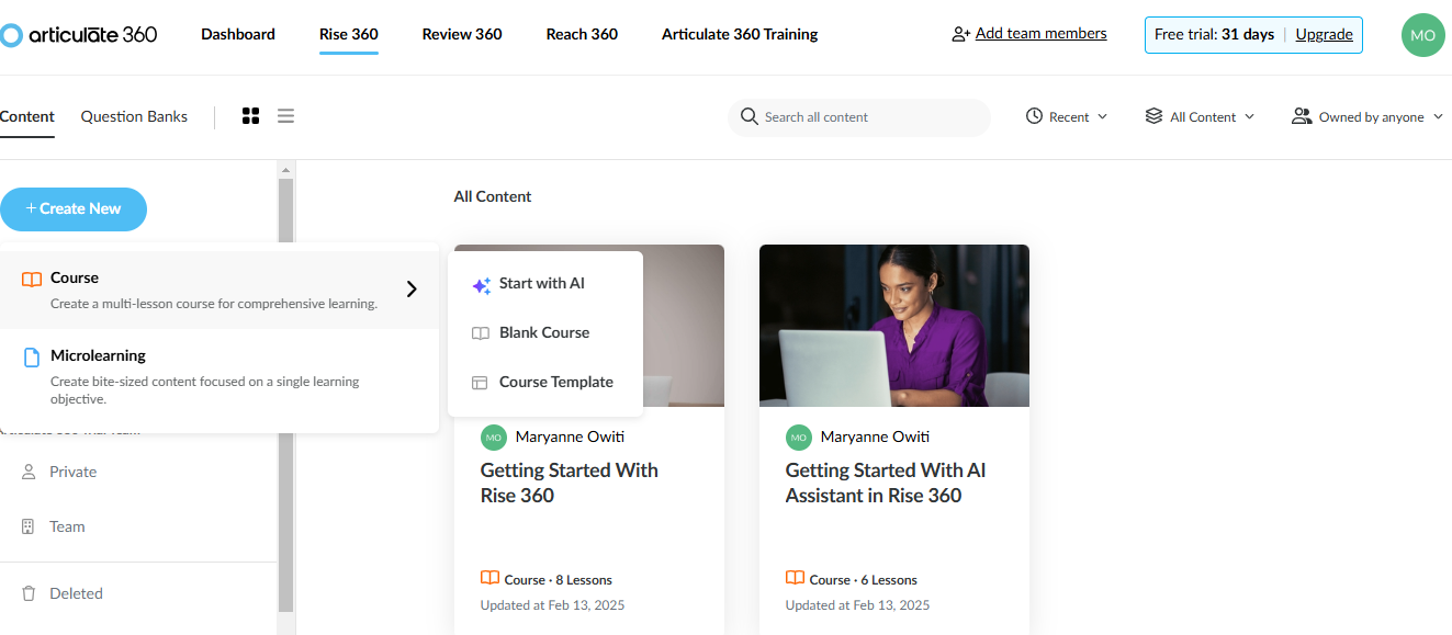 Articulate 360 interface